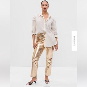 GAP High Rise Vegan Leather Metallic Champagne Gold Slim Jeans Women’s Size 31